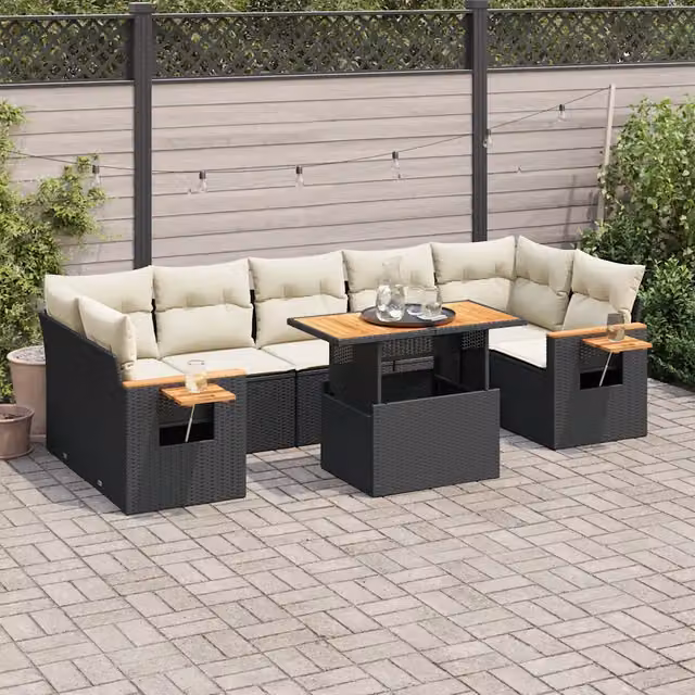Set Divani da Giardino con Cuscini 8 pz Nero Polyrattan Acacia 3327570