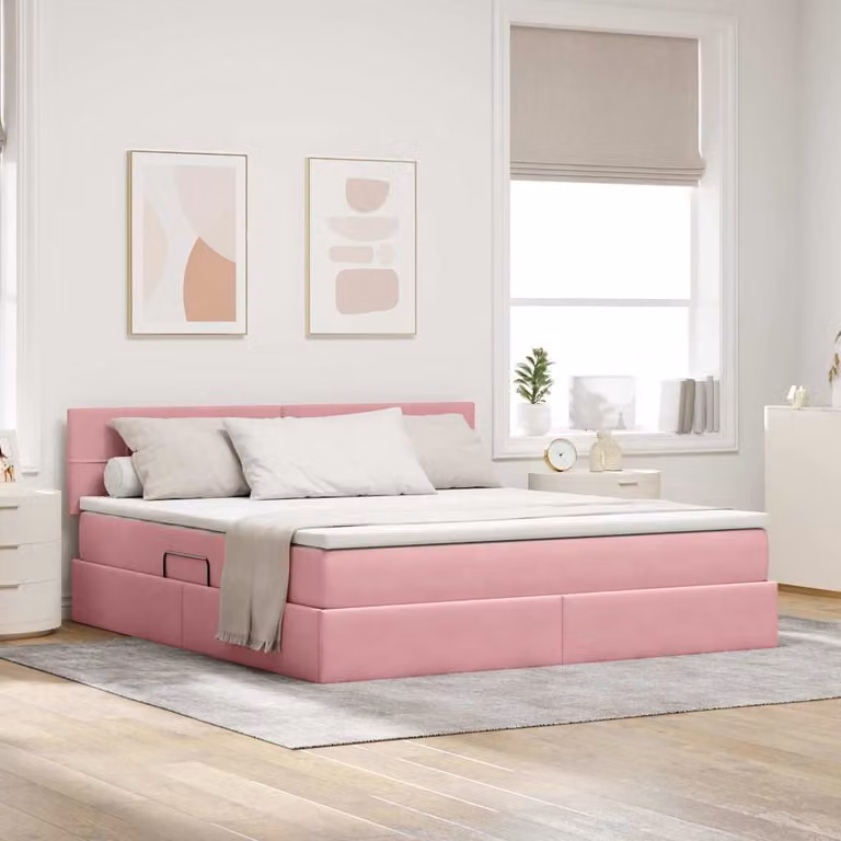 Letto con Contenitore vidaXL in Velluto Rosa con Testiera, L/P/H: 160 x 200 cm