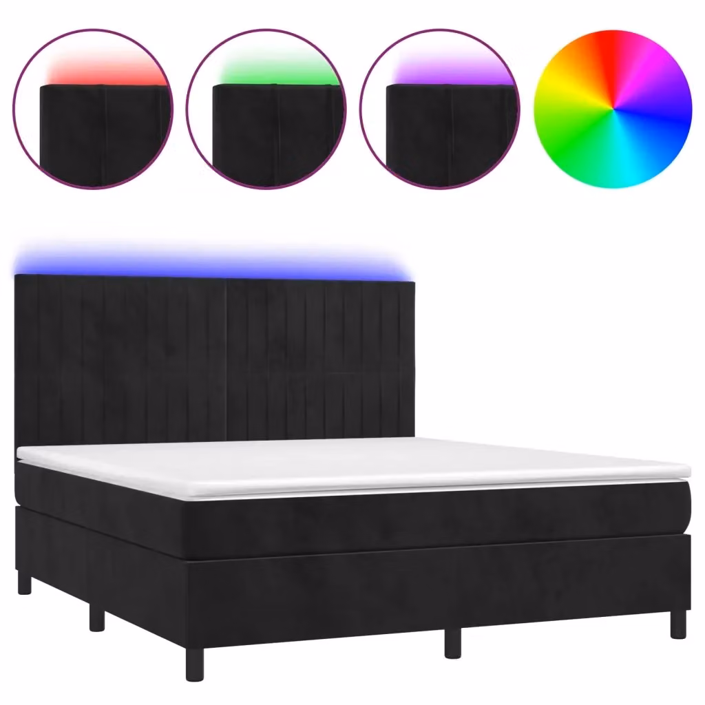 Letto Ibrido vidaXL in Velluto Nero con Materasso, Illuminazione LED e Porte USB, L/P: 160 x 200 cm – 2