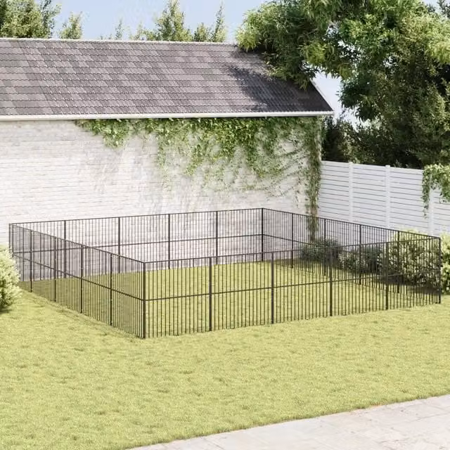 Box per cani vidaXL in metallo nero opaco con 20 pannelli