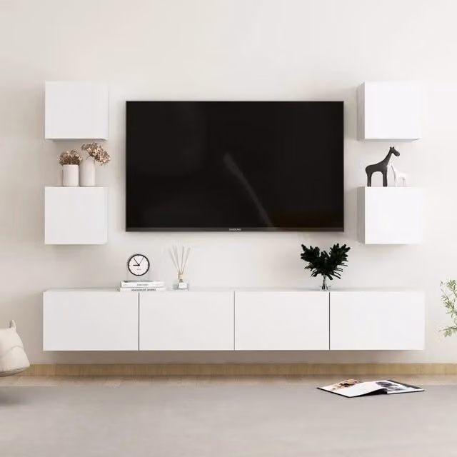 Set di mobili porta TV da 6 pezzi vidaXL in legno multistrato bianco per soggiorno moderno – 1