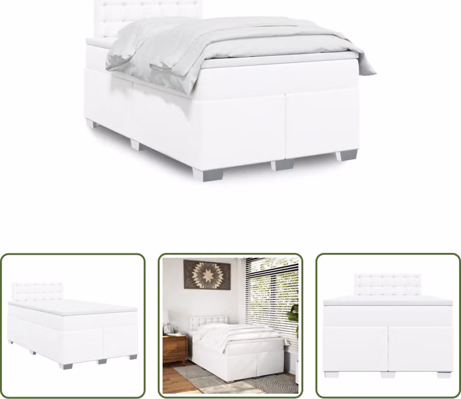 The Living Store Letto a molle con materasso bianco 120x200 cm in Pelle finta