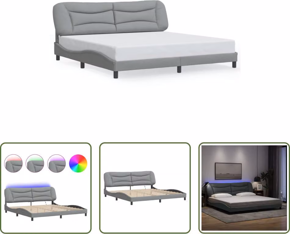 The Living Store Struttura letto con tessuto LED Light grey 200x200 cm