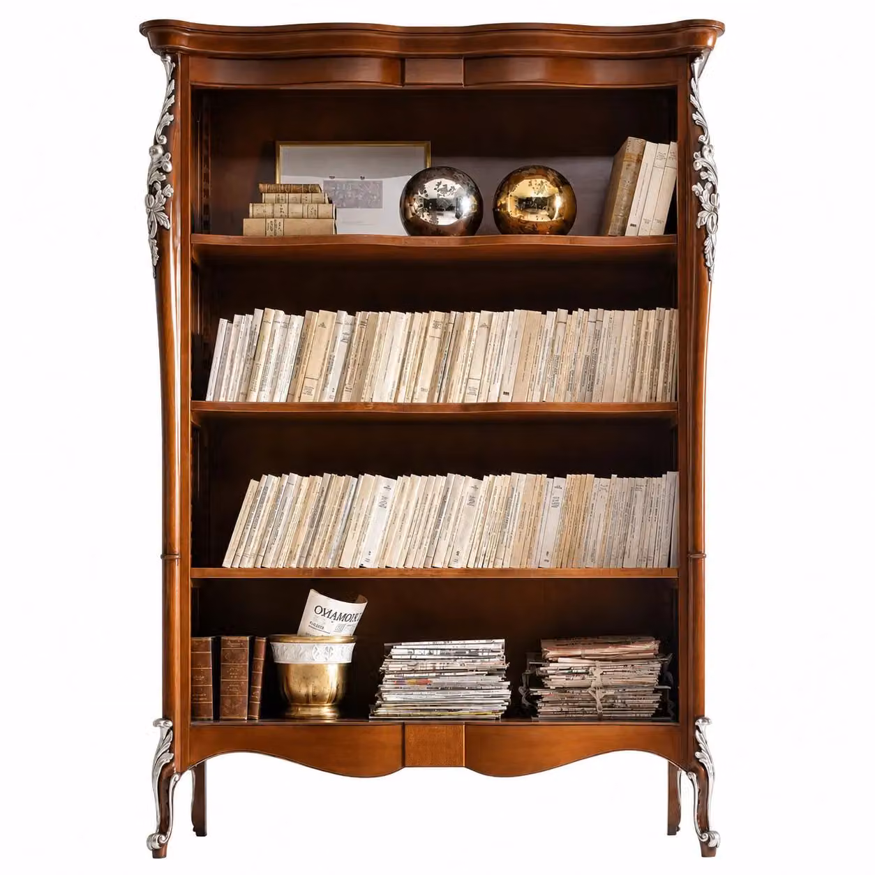 Libreria classica sagomata in legno Mobili 2G color noce con ripiani regolabili L: 145 cm, P: 50 cm, H: 203 cm – 2