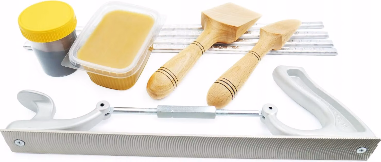 Set per STAGNARE Stagno Pasta Spatole Cera Hebel Raschietto SEMICIRCOLARE dokł