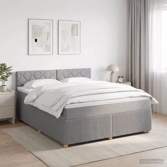 Letto box spring con materasso ibrido vidaXL Grigio Chiaro L/P: 140 x 190 cm