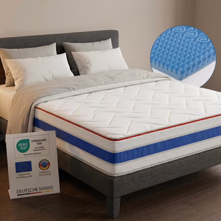 Materasso RELAXX in gel 180x200 cm con memory foam 3D - 7 zone; altezza 25 cm; H2/H3 - Materasso reversibile in schiuma fredda con scarico ottimale della pressione