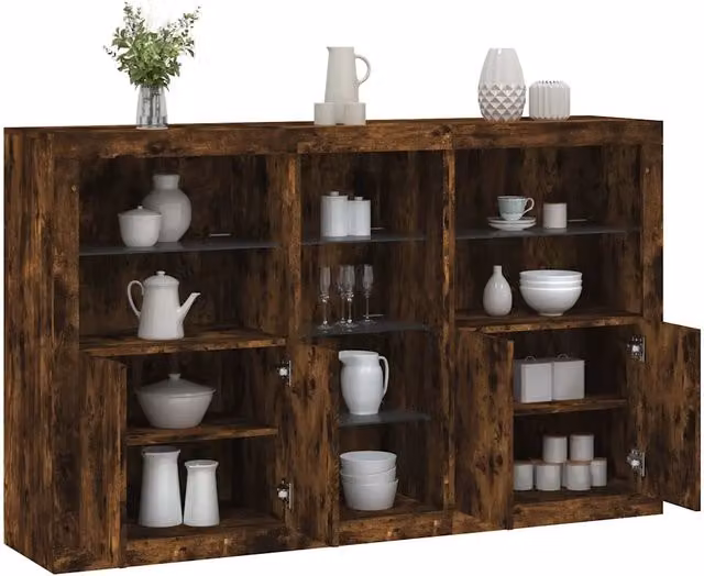 Credenza con Luci LED-Buffet-Armadio da cucina Rovere Fumo 162x37x100 cm 929536