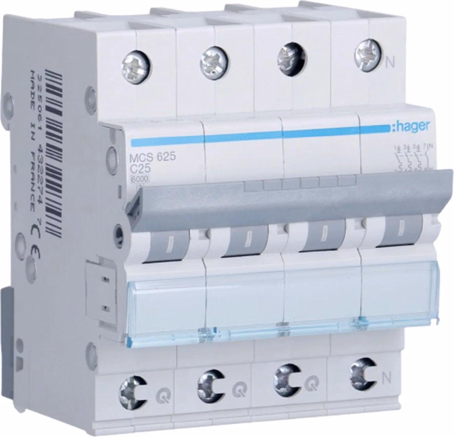 Interruttore LS Hager, 3P+N, 6 kA, C-25 A, QC, 4 M, 1 pz.