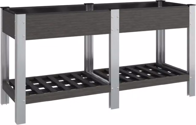 Fioriera | Cassetta per fiori | Vaso Rialzata Giardino con Ripiano Grigia 150x50x75 cm WPC