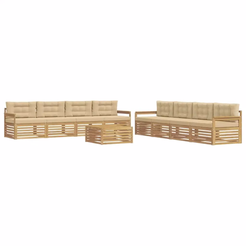 Set di divani da esterno a forma di U con tavolino da caffè vidaXL, in legno di acacia trattato, colore bianco e beige con cuscini inclusi – 2