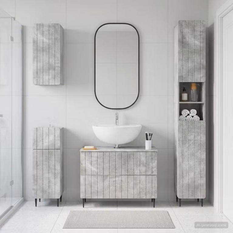 Set di mobili da bagno moderno vidaXL ZWOLLE da 4 pezzi in grigio cemento con mobile sottolavabo e pensile