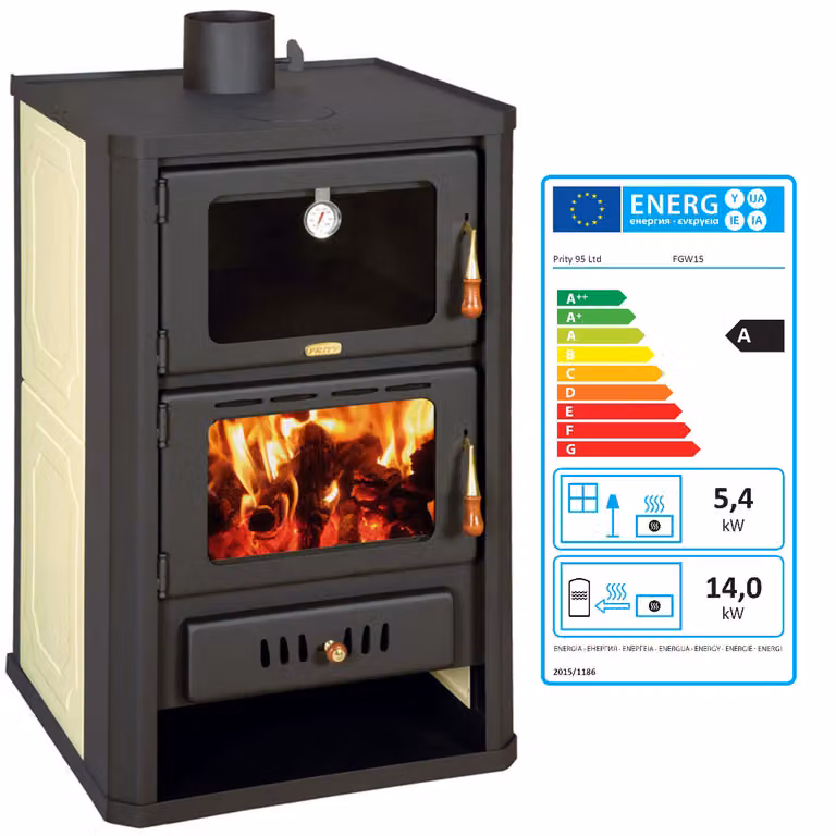 Stufa a legna idraulica Prity FGW 15 – 19,8 kW, con vano cottura – Classe A