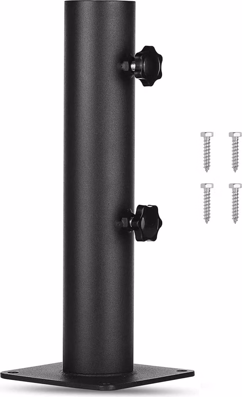 Supporto per ombrelloni da esterno, ideale per terrazze. Robusto supporto quadrato in acciaio, con sistema di regolazione a manopola per ombrelloni