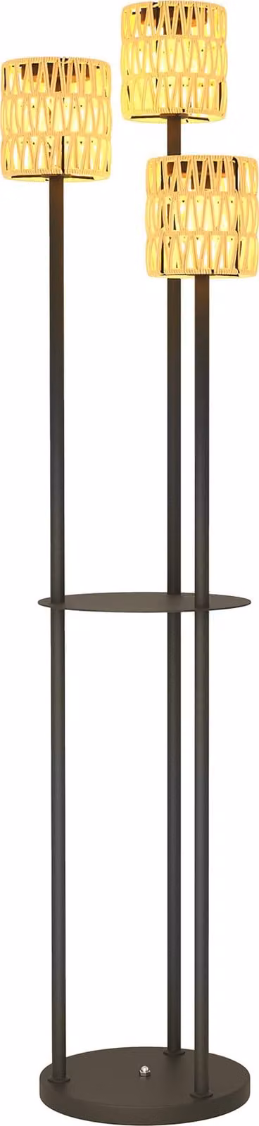 Lampada solare da esterno Moonbite, con design in rattan, dotata di sensore di luce, lampada solare a 3 luci con ripiano, grado di protezione IP44, autonomia fino a 8 ore, dimensioni Ø37×144 cm, materiale: rattan, colore: giallo