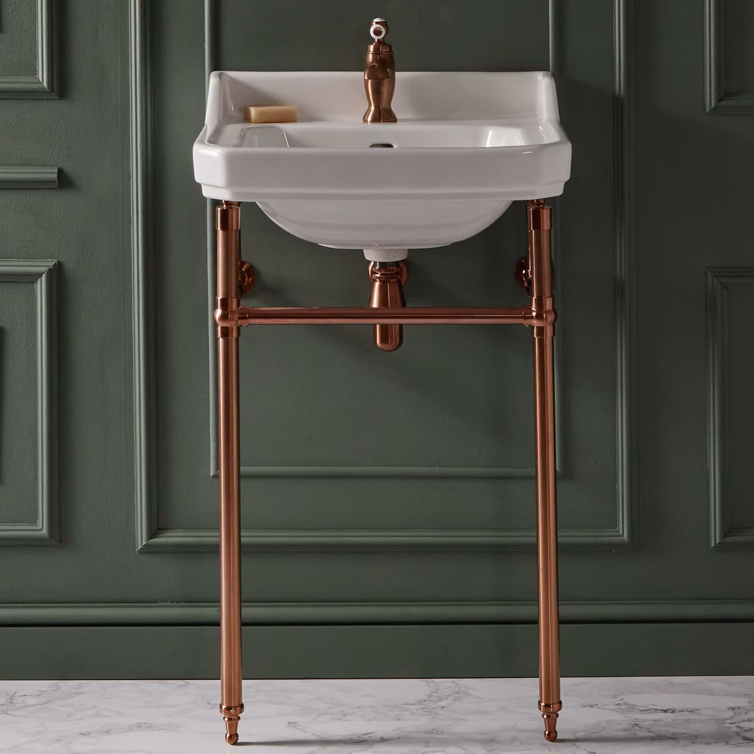 Consolle con Lavabo e Struttura Tradizionale 560mm in Rame Satinato - 1 Foro per Rubinetteria - Richmond