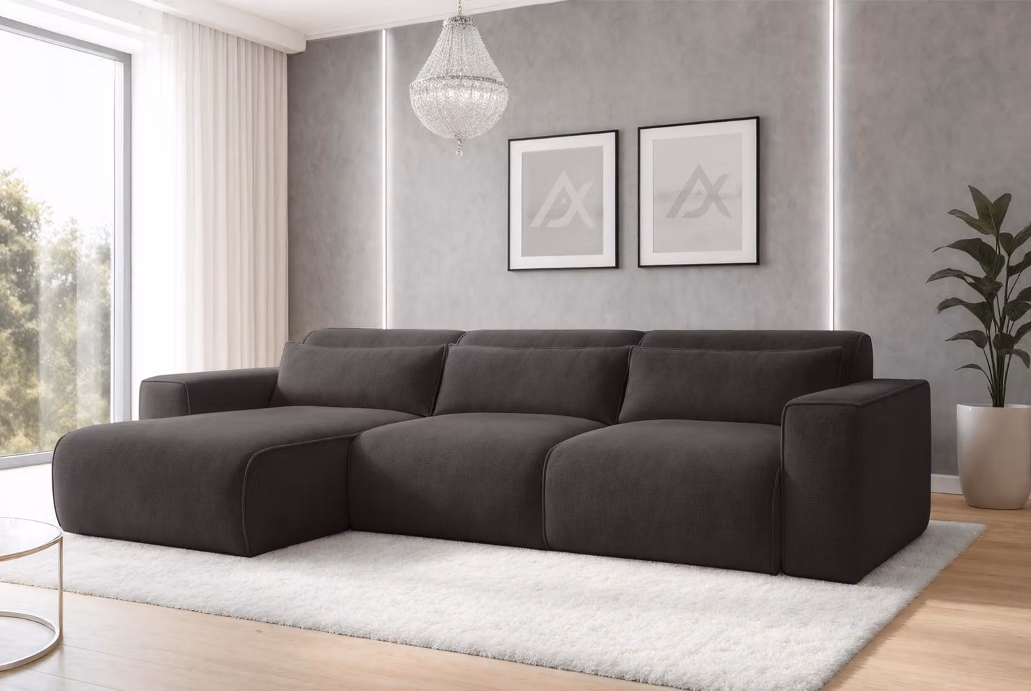 AX LIVING Divano componibile con funzione letto Ruyam Grigio, 310 cm di lunghezza