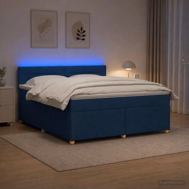 Letto box spring con materasso vidaXL in tessuto blu con base a sollevamento, illuminazione sottostante e porta USB, L/P: 140 x 200 cm – 1