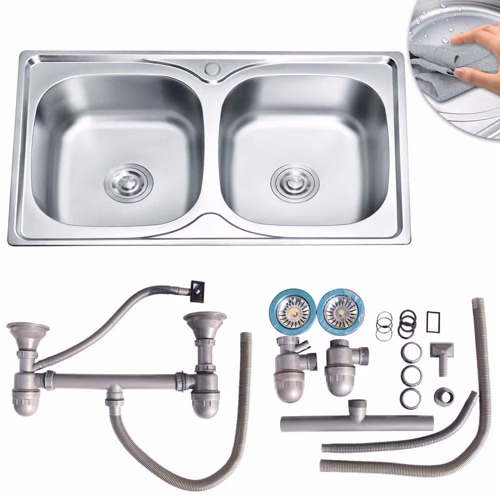Lavello doppio Lavello da incasso Lavello in acciaio inox Lavello Lavello 2 vasche + accessori