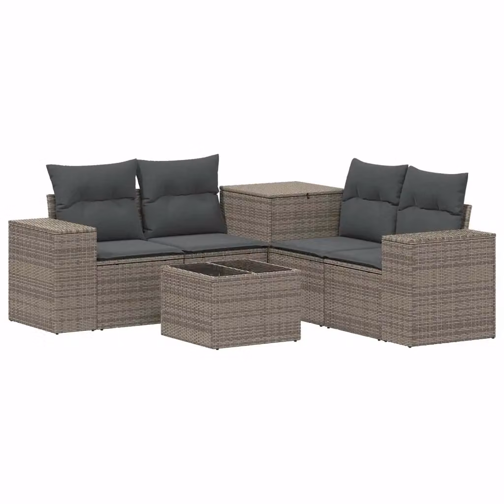 Set di mobili da giardino vidaXL in polyrattan grigio e antracite con divani a L, tavolino e cuscini inclusi – 2