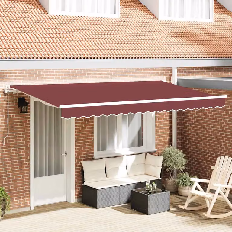 Tenda retrattile vidaXL con bracci pieghevoli in alluminio e tessuto in poliestere, colore rosso, L: 350 cm, P: 200 cm