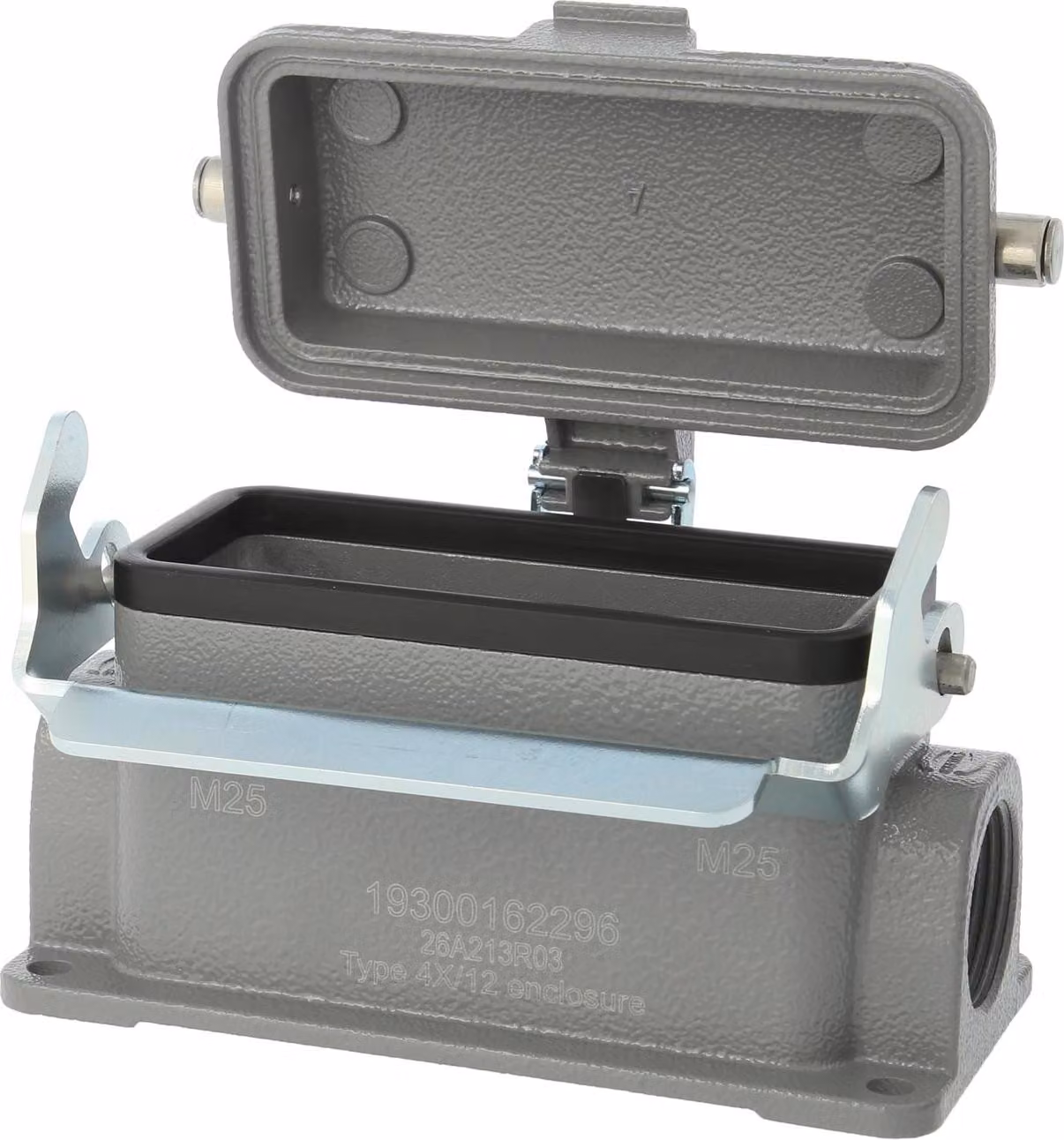 HARTING Han 16B Base bassa, 2xM25 uscita cavo laterale, con 1 staffa longitudinale con cappuccio protettivo in metallo - 1 pezzo