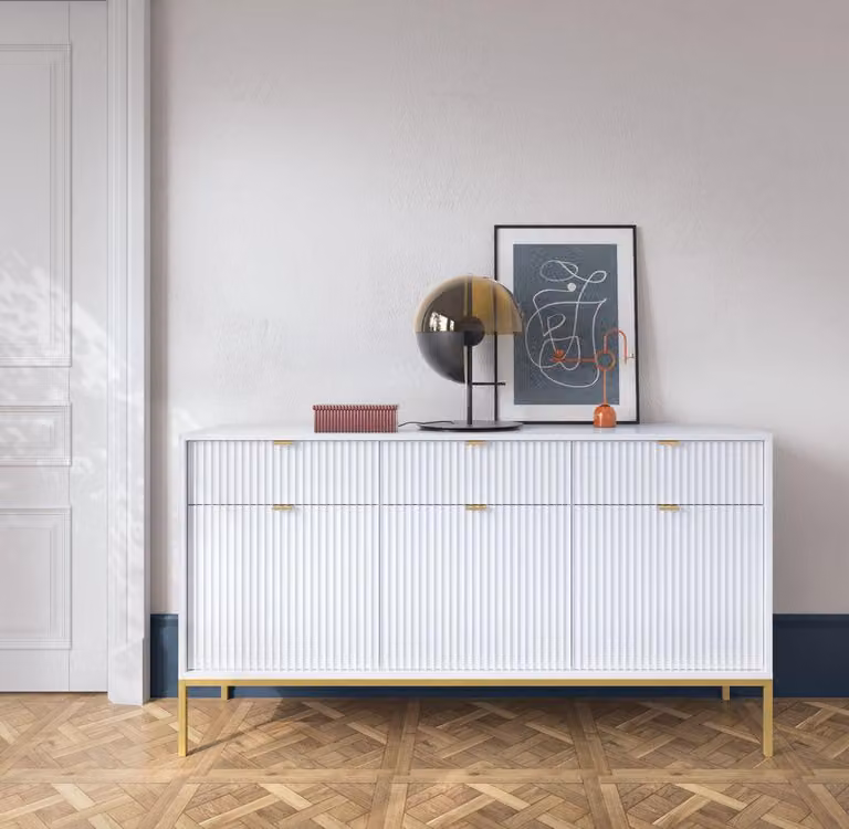 Cassettiera combinata di grandi dimensioni MISHEEL - bianco/oro