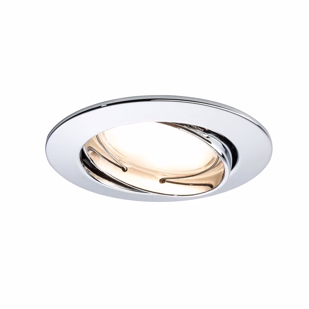 Set di faretti da incasso Paulmann Premium, forma rotonda, finitura satinata, orientabili, tecnologia LED, 3 lampadine da 6,8W, luce calda (2700K), alimentazione 230V, diametro 51mm, finitura cromata/alluminio, materiale: zinco