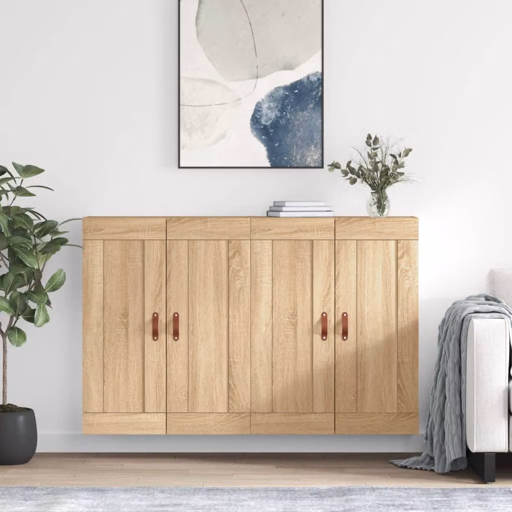 Set di 2 armadietti a parete moderni vidaXL in legno Rovere Sonoma, colore marrone