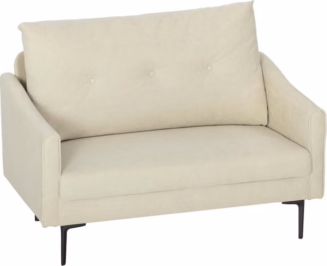 Divano 2 posti con imbottitura in schiuma e rivestimento in tessuto crema, struttura in metallo, 124x73x92 cm