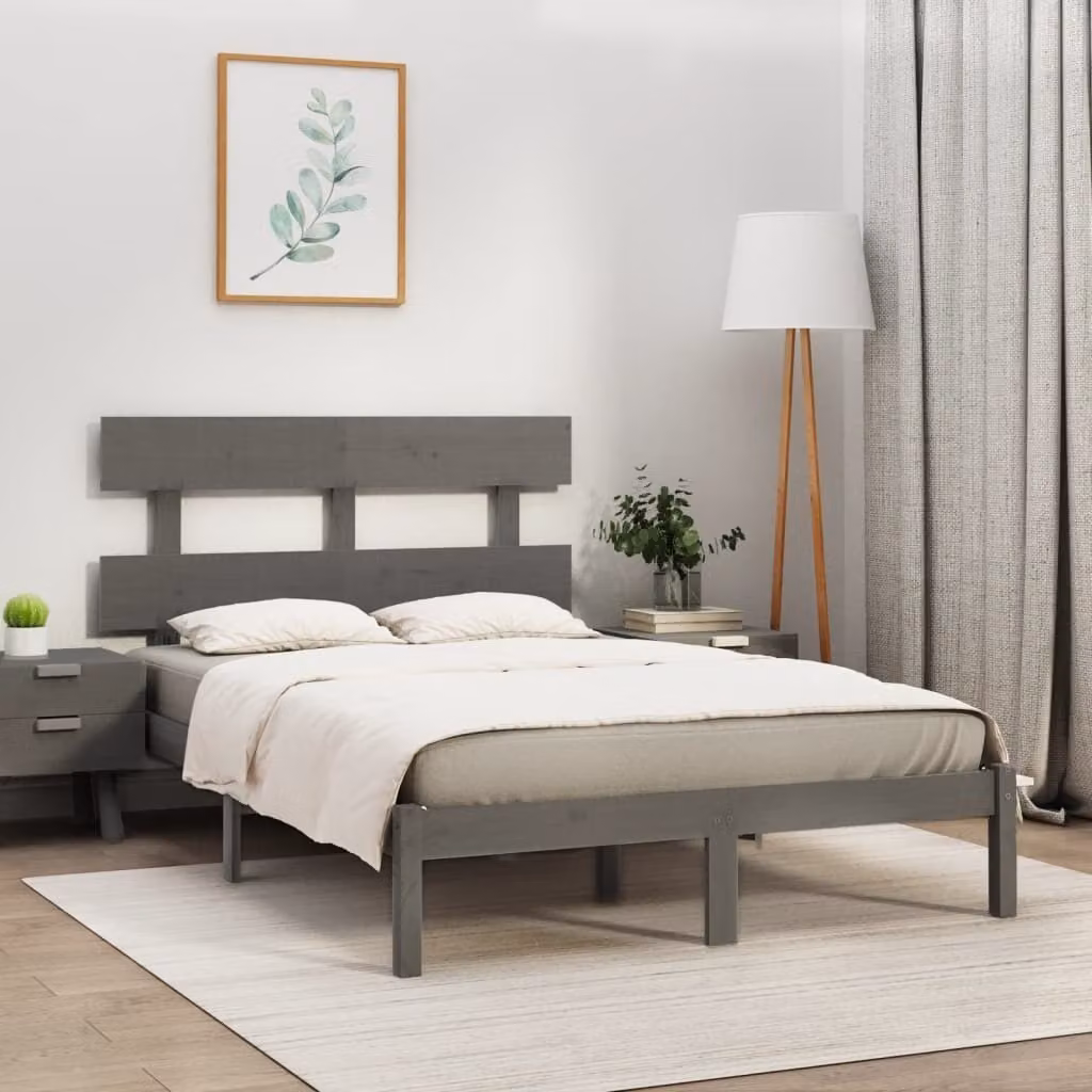 The Living Store Letto in legno massiccio grigio 200x200 cm