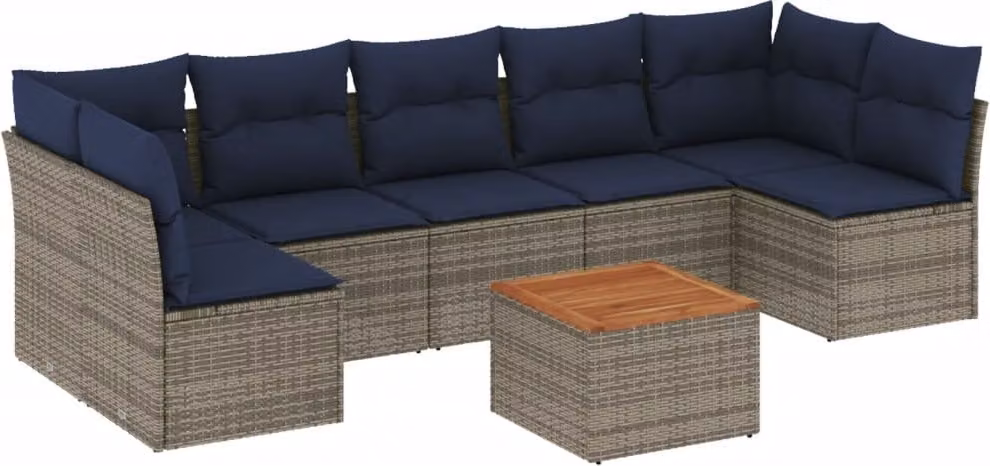 Set Divani da Giardino 8 pz con Cuscini Grigio in Polyrattan