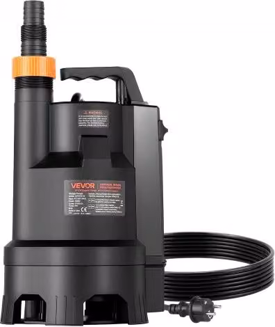 VEVOR Pompa Sommergibile per Pozzetto da 690W con Interruttore a Galleggiante Automatico, Portata 17500 L/H e Sollevamento max. 9 m, per Acque Sporche e Pulite, Colore Nero