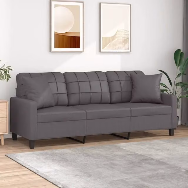 Divano a 3 Posti con Cuscini-Sofa 3 Posti con Cuscini Grigio 180 cm in Similpelle
