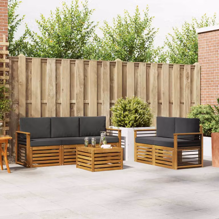 Set di divani da esterno a L vidaXL in legno di acacia con tavolo da caffè, 6 pezzi, beige e antracite