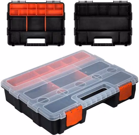 Contenitore Unyqoos® con 16 scomparti e 4 divisori regolabili, coperchio trasparente, materiale: PP, dimensioni: 29 x 22,8 x 5,8 cm – Organizzatore per viti e piccoli oggetti