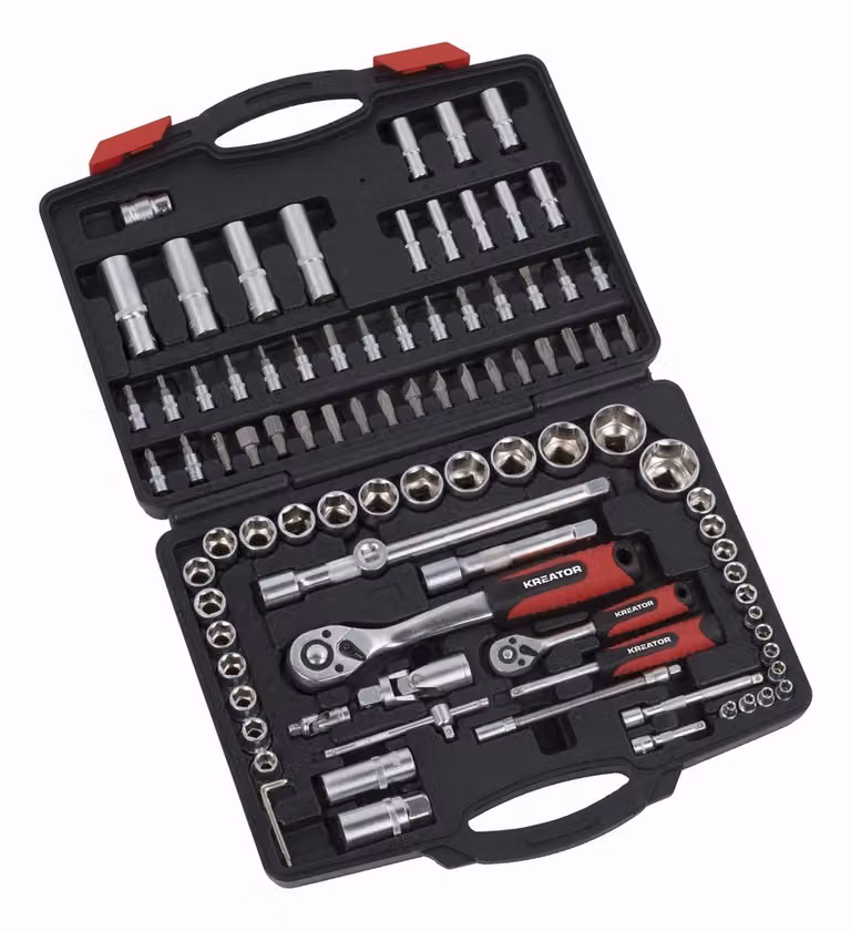 Set di chiavi a bussola da 1/2" e 1/4" in valigetta, 94 pezzi. Chiave dinamometrica KREATOR