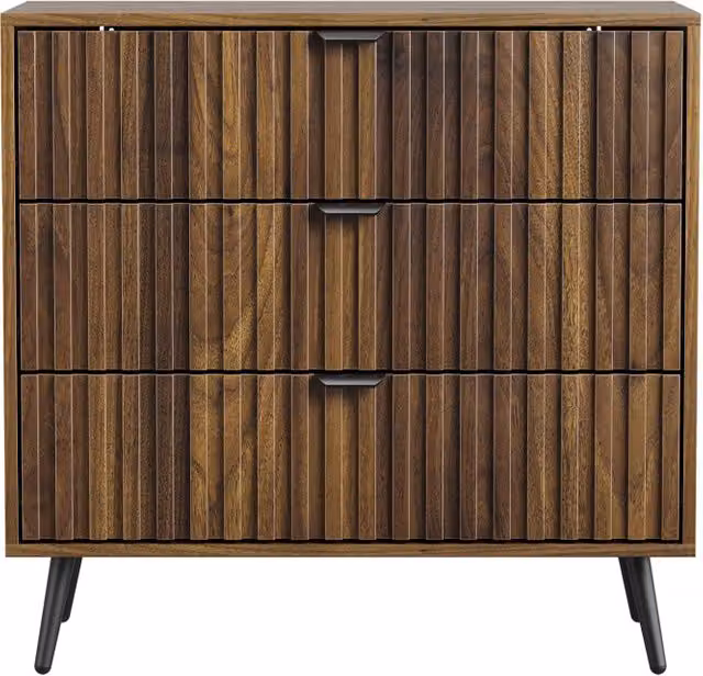 Cassettiera con 3 cassetti e guide metalliche, per camera da letto e soggiorno, in MDF noce, 80 × 39 × 78 cm