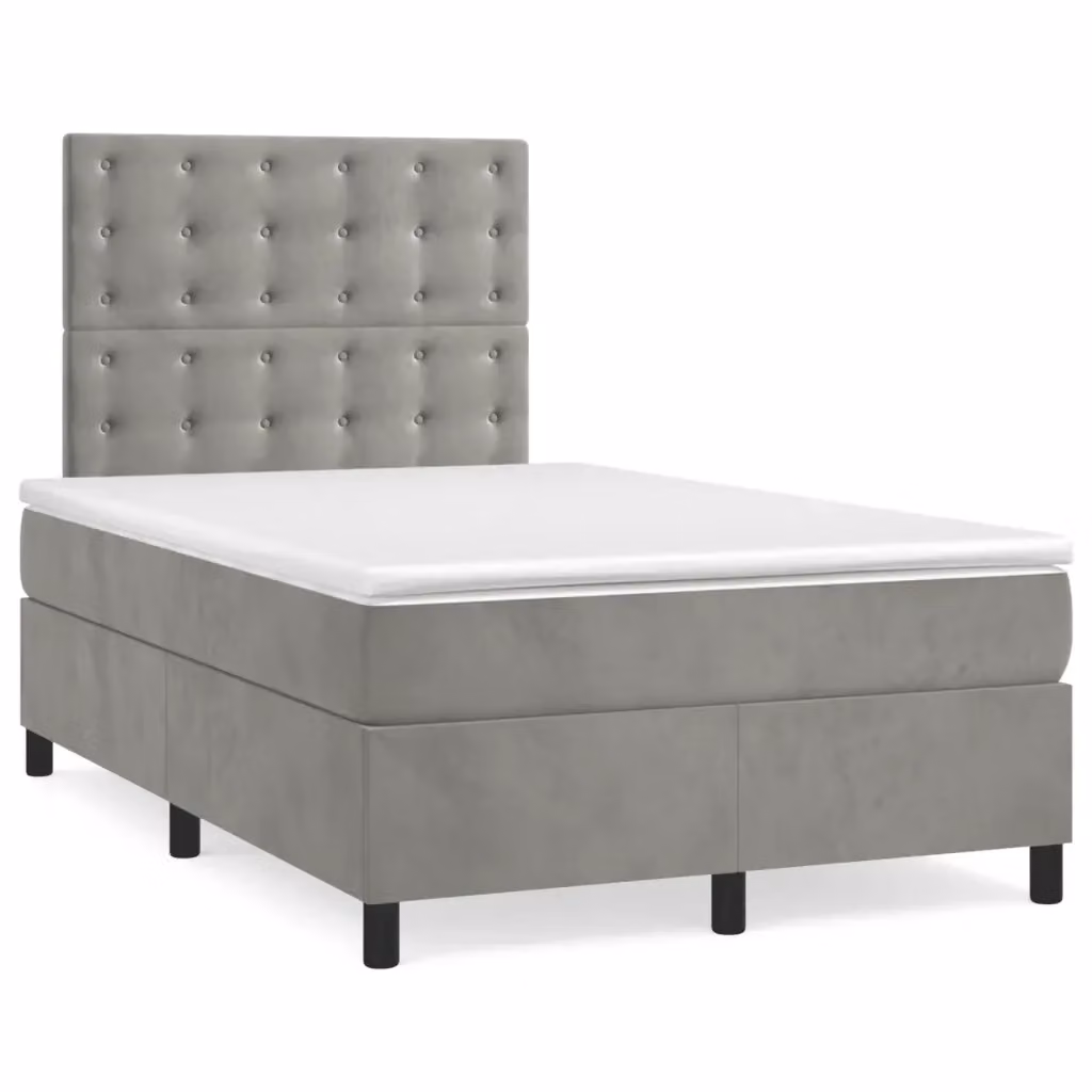 Letto con Giroletto a Molle e Materasso Ibrido vidaXL in Velluto Grigio Chiaro e Bianco L/P: 120 x 200 cm – 2