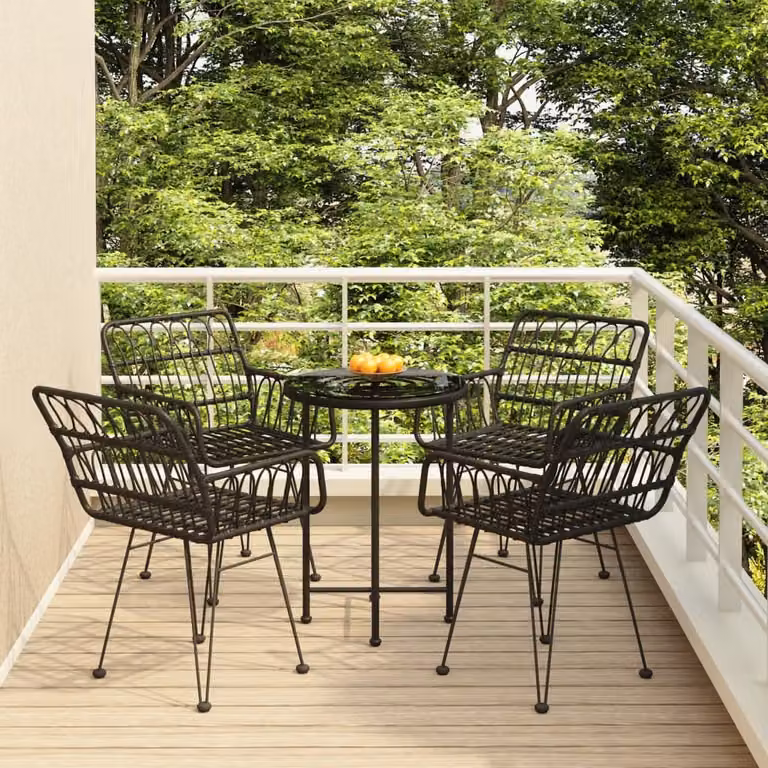 The Living Store Set da pranzo da giardino 5 pezzi in poly rattan nero