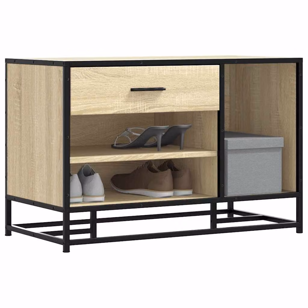 Panca portaoggetti e porta scarpe vidaXL in stile industriale, Rovere, Legno e Metallo, L: 60,0 cm, P: 40,0 cm, H: 53,5 cm