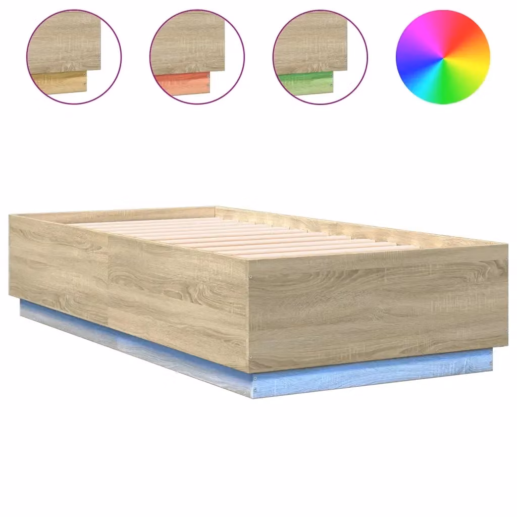 Letto singolo con luci LED e porta USB vidaXL in legno Rovere Sonoma, L 90 x P 190 cm – 2