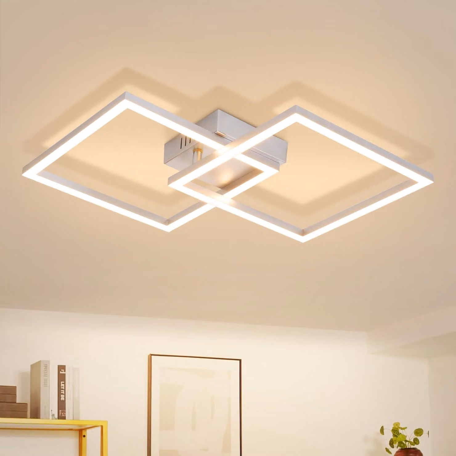 ZMH Lampada da soffitto LED Lampada da soffitto per camera da letto 24W Lampada da soggiorno 3000K Bianco caldo Lampada da cucina Argento Lampada da camera da letto orientabile Lampade da soffitto angolari