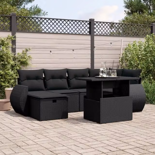 Set Divani da Giardino con Cuscini 7pz Nero Polyrattan 3275135