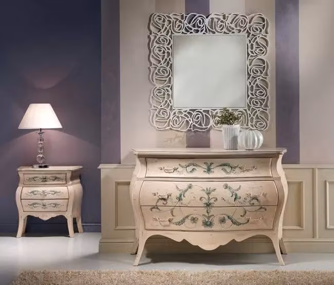 Comò bombato in stile shabby chic con decori floreali di Mobili 2G, colore avorio, L: 130 cm, P: 55 cm, H: 88 cm – 3