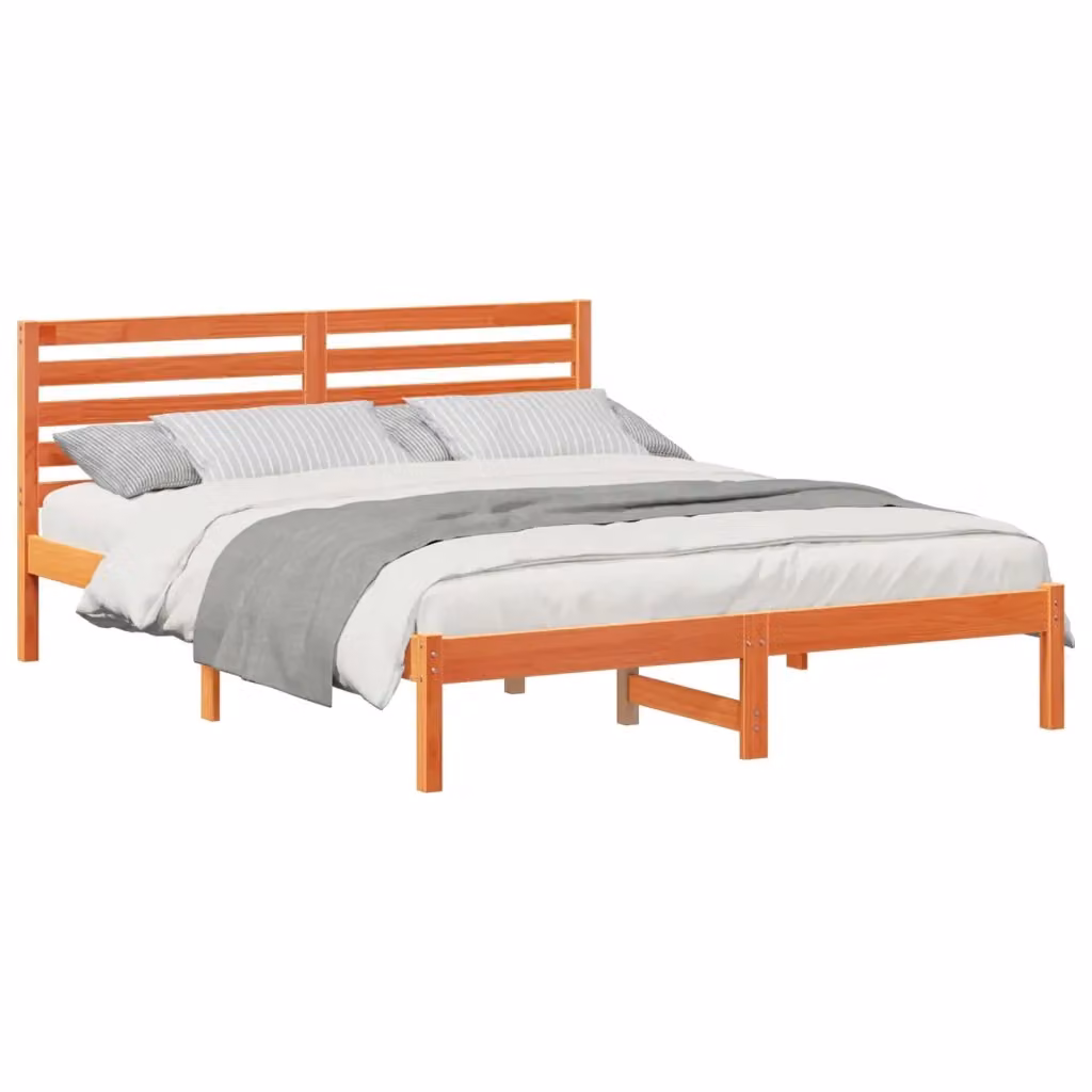 Struttura del letto moderna vidaXL in pino massello marrone cerato L/P/H: 200 x 140 x 80,5 cm – 2