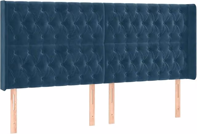 Testiera | Testata ad Orecchio Blu Scuro 203x23x118/128 cm in Velluto