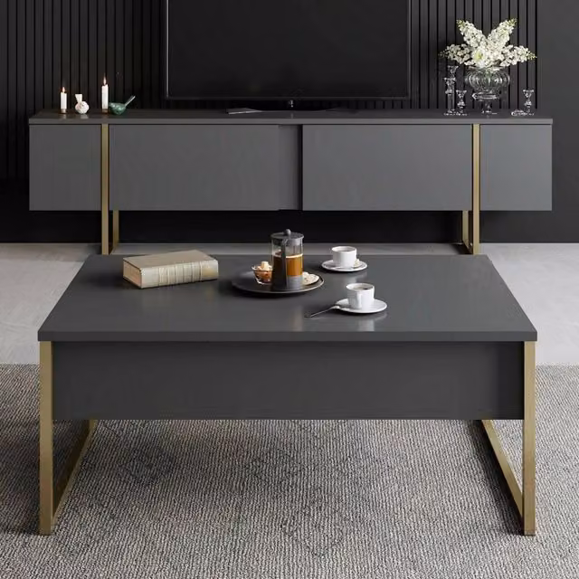 Set di mobili da soggiorno modulabile DMORA Mornasco in stile moderno, colore nero antracite e oro – 1