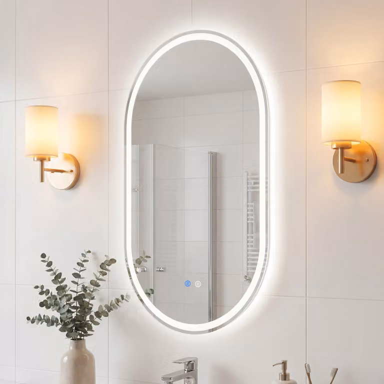 Specchio da bagno illuminato Costway con LED regolabile e funzione anti-appannamento in vetro temperato, L 90 cm x H 55 cm