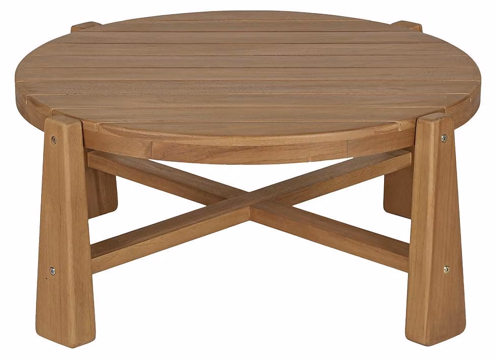 Miliboo - Tavolino da giardino rotondo in legno di teak massello, diametro 82 cm, modello CAROLINA